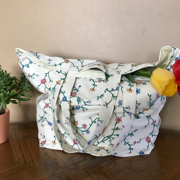 Handmade Women's Floral Tote Bag, Market Tote Bag, Work Tote with pockets - Picture 1 of 7